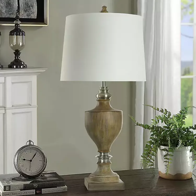 Kirklands Home Brown and Brushed Silver Table Lamp White Clearance