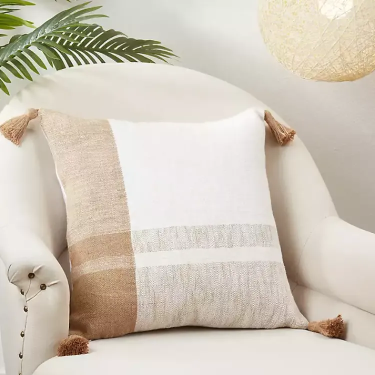 Pillows>Kirklands Home and Cream Checkered Tassel Throw Pillow Brown