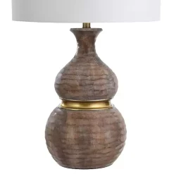 Kirklands Home Brown and Gold Gourd Table Lamp White New