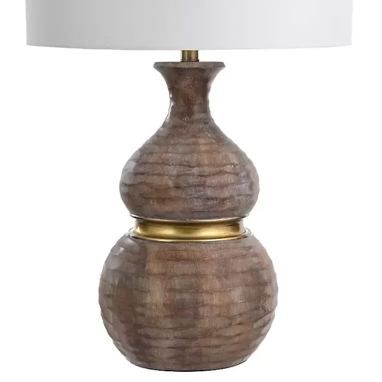 Kirklands Home Brown and Gold Gourd Table Lamp White New