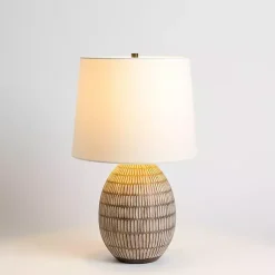 Kirklands Home and White Carved Ceramic Table Lamp Brown Best