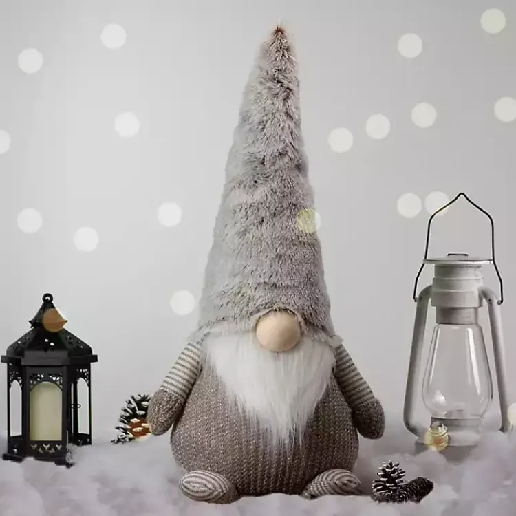 Christmas Decorations>Kirklands Home Brown and White Knit LED Gnome