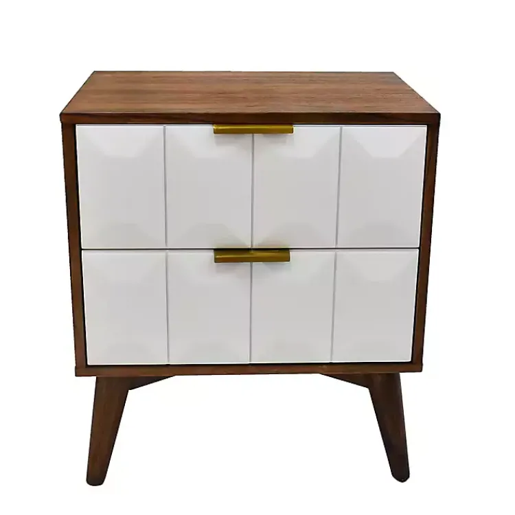 Kirklands Home Brown and White Wood 2-Drawer Nightstand New