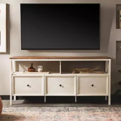 Kirklands Home Brown and Whitewashed Wood 3-Drawer Media Cabinet Discount
