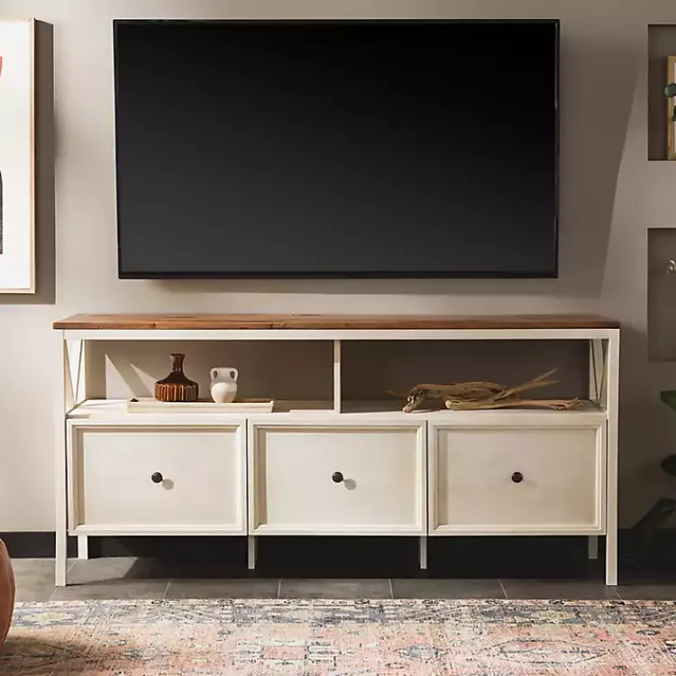 Kirklands Home Brown and Whitewashed Wood 3-Drawer Media Cabinet Discount