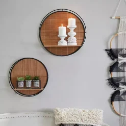 Kirklands Home Brown Bamboo Modern Wall Shelves, Set of 2 Discount