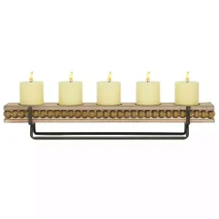 Candle Holders>Kirklands Home Beaded Wood and Metal Base Candle Holder Brown