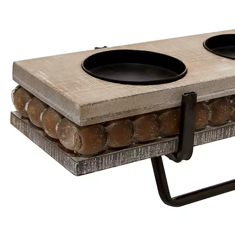 Candle Holders>Kirklands Home Beaded Wood and Metal Base Candle Holder Brown