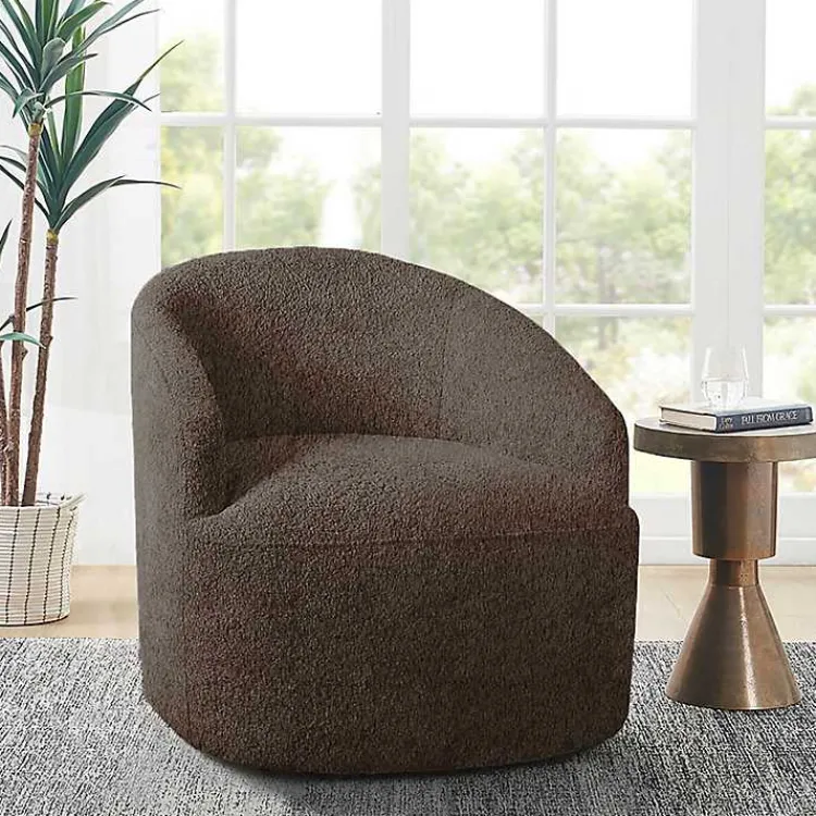 Kirklands Home Boucle Barrel Swivel Accent Chair Brown Sale