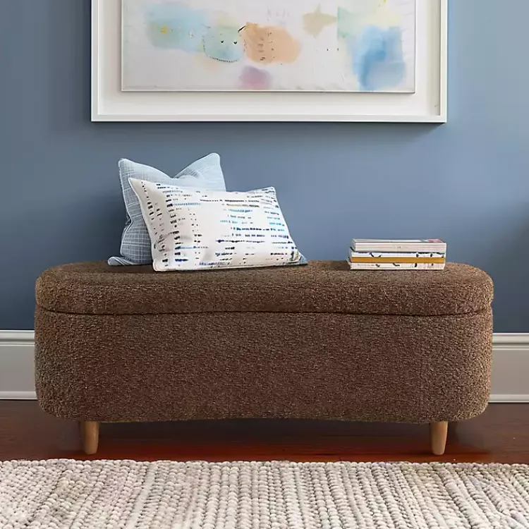 Kirklands Home Boucle Flip-Top Storage Bench Brown Clearance