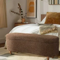 Kirklands Home Boucle Flip-Top Storage Bench Brown Clearance