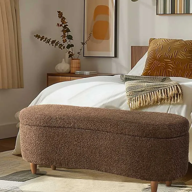 Kirklands Home Boucle Flip-Top Storage Bench Brown Clearance