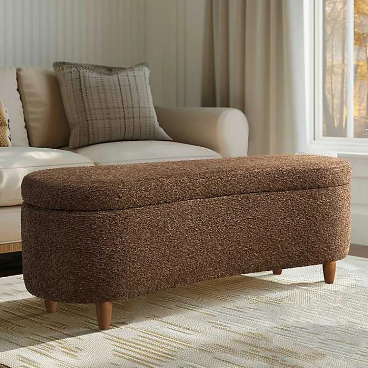 Kirklands Home Boucle Flip-Top Storage Bench Brown Clearance