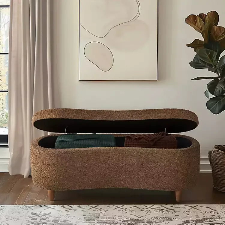 Kirklands Home Boucle Flip-Top Storage Bench Brown Clearance