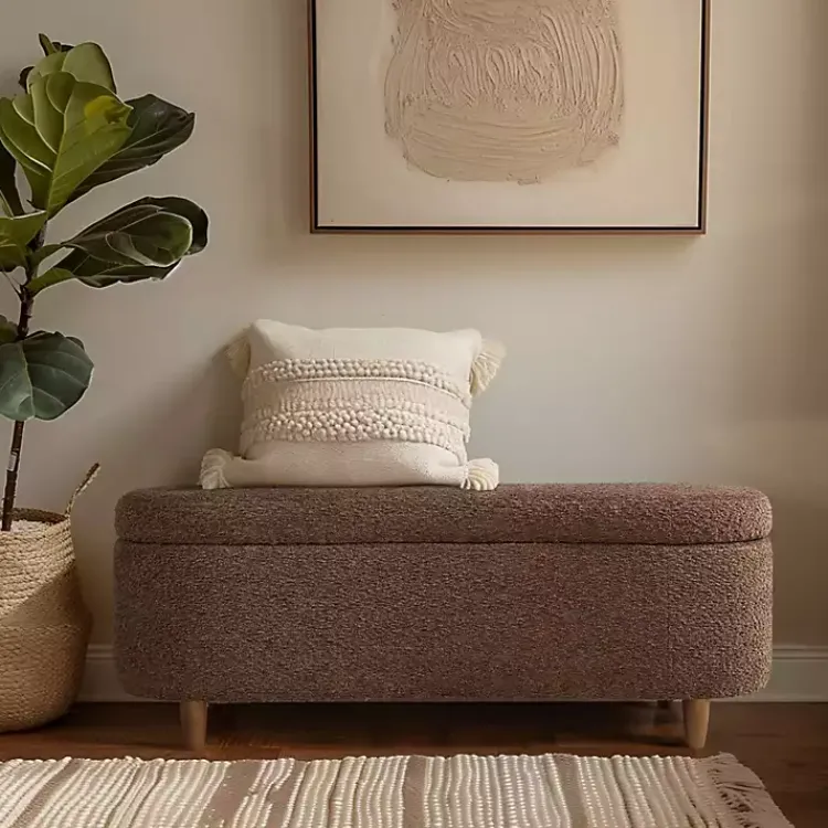 Kirklands Home Boucle Flip-Top Storage Bench Brown Clearance