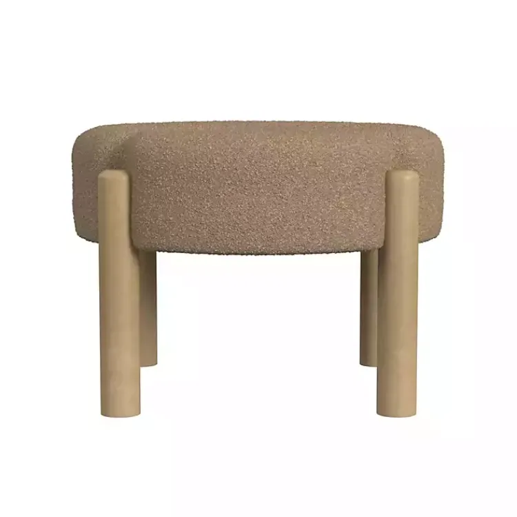 Kirklands Home Boucle Natural Wood Ottoman Brown Hot