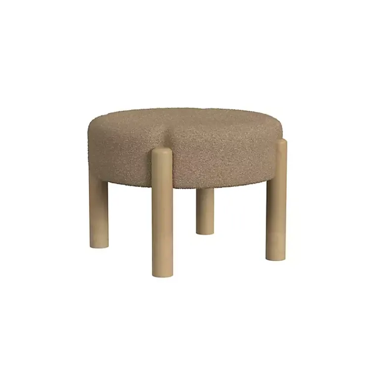 Kirklands Home Boucle Natural Wood Ottoman Brown Hot
