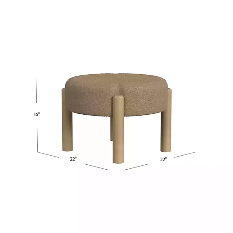 Kirklands Home Boucle Natural Wood Ottoman Brown Hot
