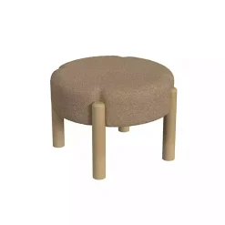 Kirklands Home Boucle Natural Wood Ottoman Brown Hot