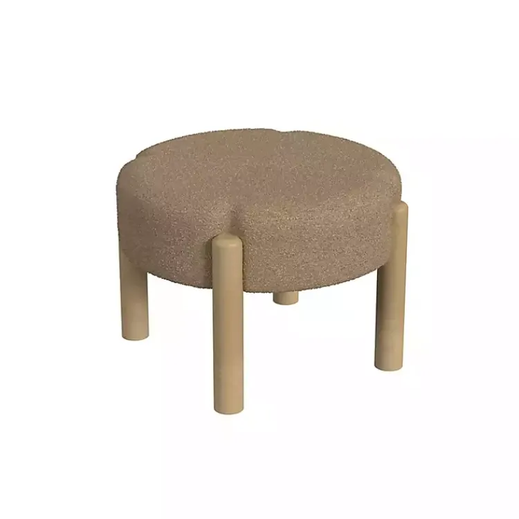 Kirklands Home Boucle Natural Wood Ottoman Brown Hot