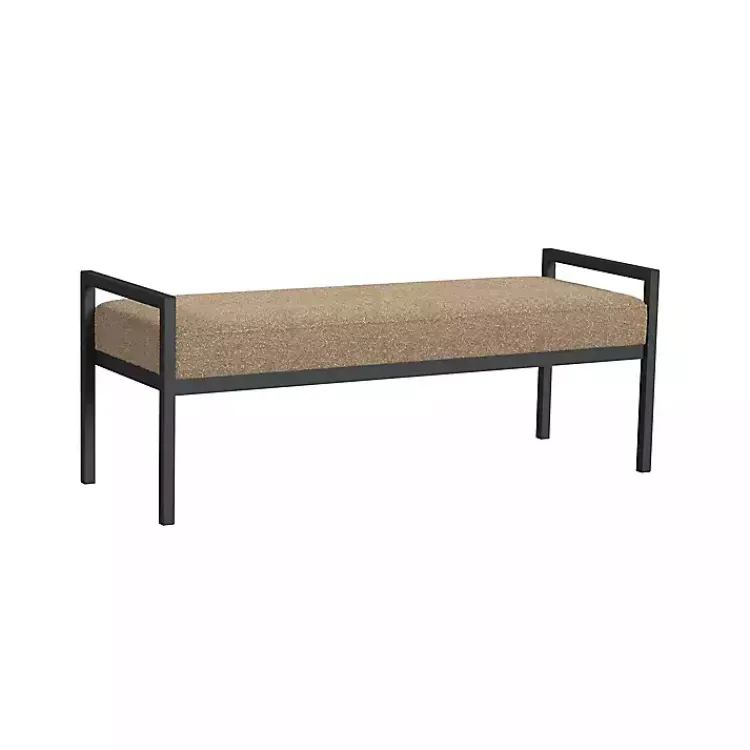 Kirklands Home Boucle Upholstered Metal Frame Bench Brown New