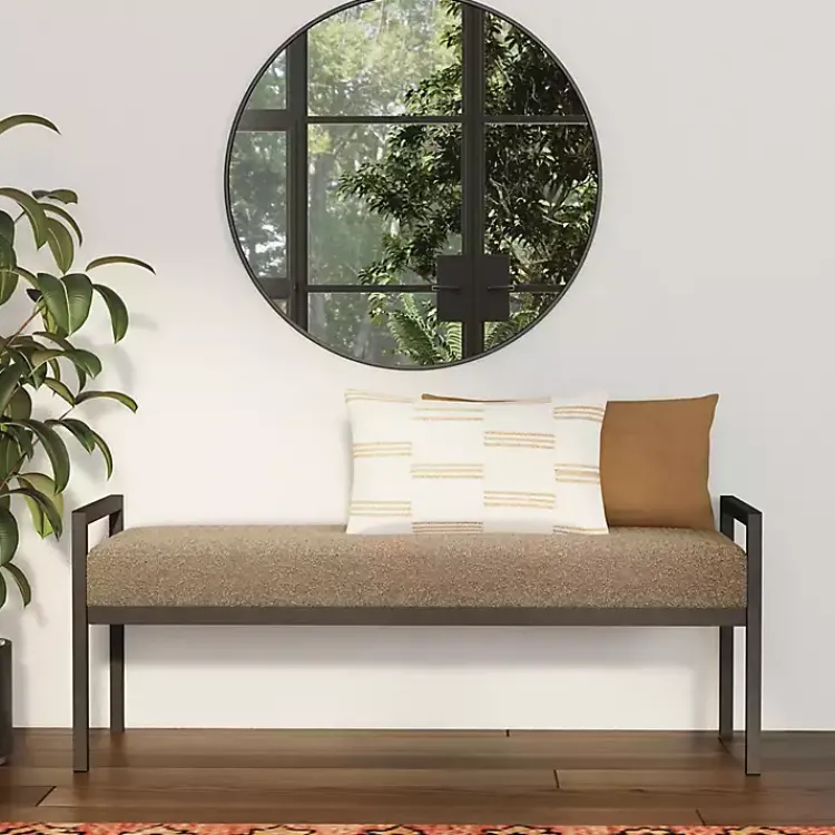 Kirklands Home Boucle Upholstered Metal Frame Bench Brown New