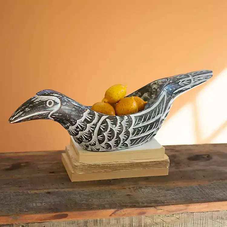 Decorative Bowls & Jars>Kirklands Home Carved Bird Wood Bowl Brown