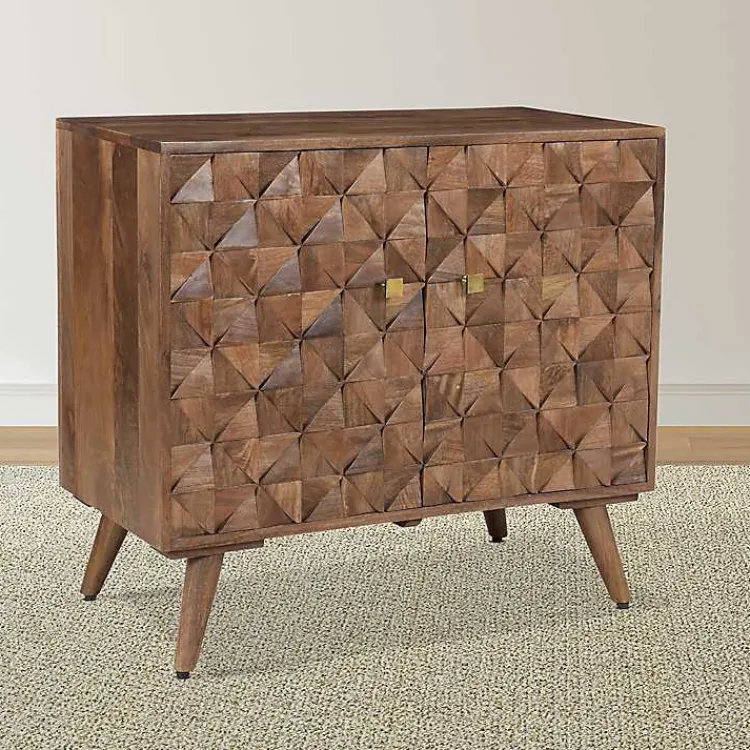 Kirklands Home Brown Carved Wood Woven 2-Door Cabinet Hot