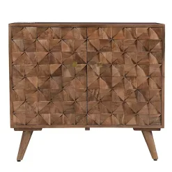 Kirklands Home Brown Carved Wood Woven 2-Door Cabinet Hot