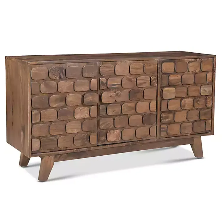 Kirklands Home Brown Carved Wood Woven 3-Door Sideboard New