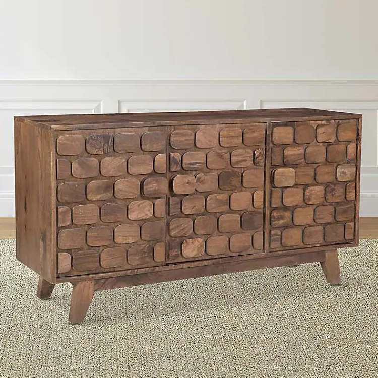 Kirklands Home Brown Carved Wood Woven 3-Door Sideboard New
