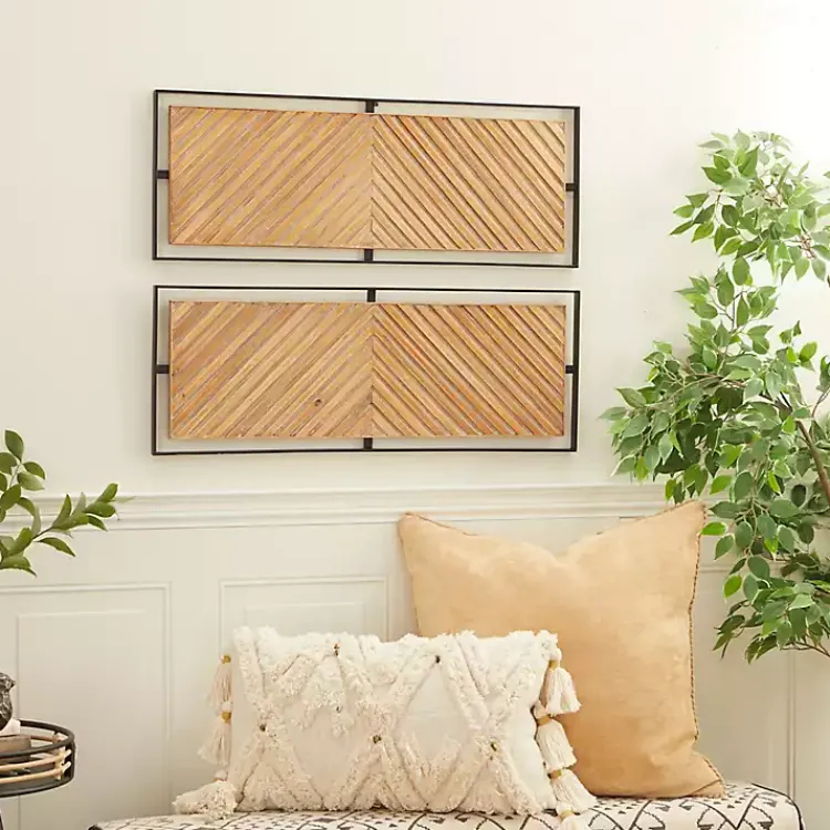 Kirklands Home Chevron Wood Wall Plaques, Set of 2 Brown Discount