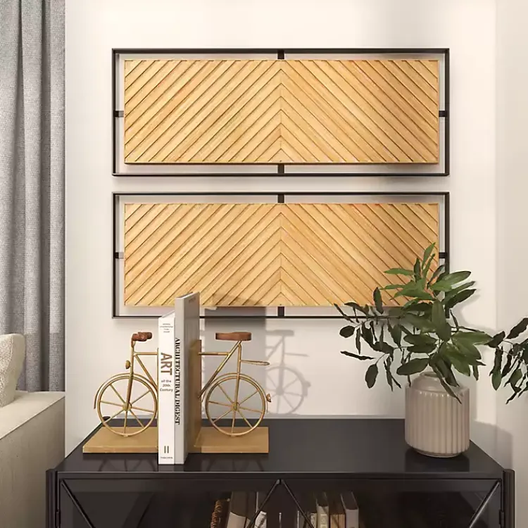 Kirklands Home Chevron Wood Wall Plaques, Set of 2 Brown Discount