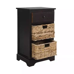 Kirklands Home Cora Accent Table with Woven Storage Baskets Brown Best