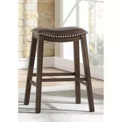 Kirklands Home Ella Saddle Bar Stool with Nailhead Trim Brown Online