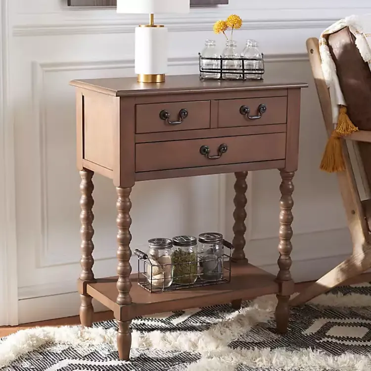 Kirklands Home Farmhouse 3-Drawer Console Table Brown
