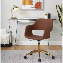 Kirklands Home Faux Leather & Gold Marshall Office Chair Brown Sale