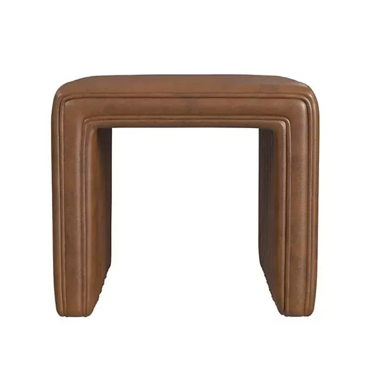 Kirklands Home Faux Leather Channeled Upholstered Ottoman Brown Discount