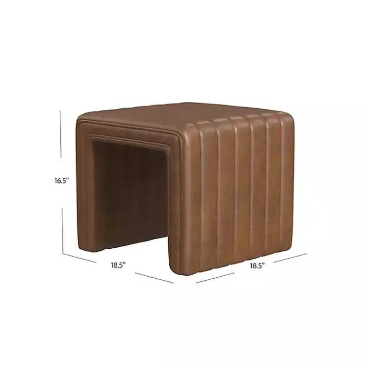 Kirklands Home Faux Leather Channeled Upholstered Ottoman Brown Discount