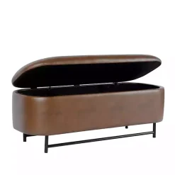 Kirklands Home Faux Leather Metal Storage Bench Brown Discount