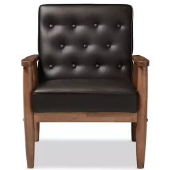 Kirklands Home Faux Leather Mid-Century Modern Accent Chair Brown New