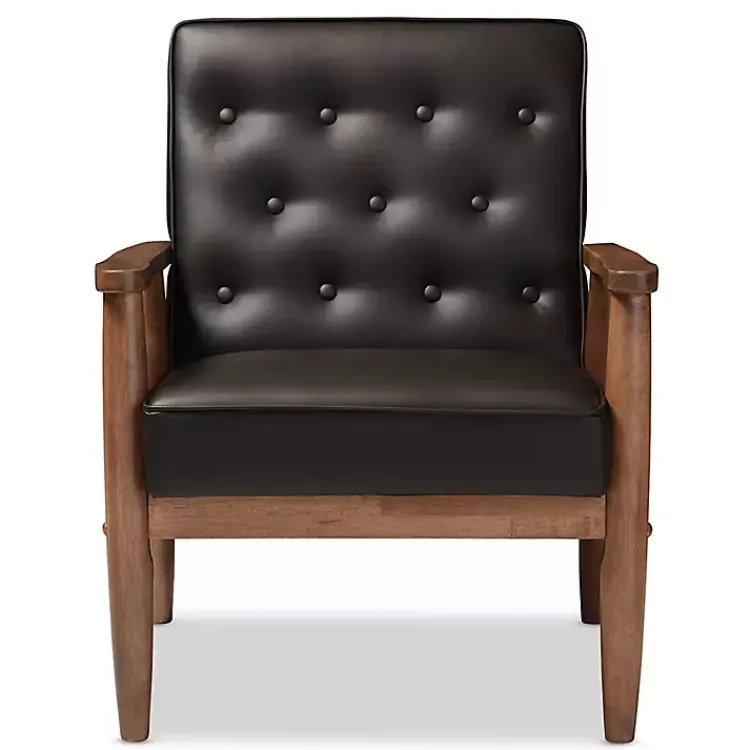 Kirklands Home Faux Leather Mid-Century Modern Accent Chair Brown New