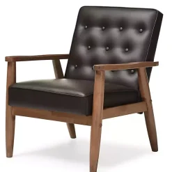 Kirklands Home Faux Leather Mid-Century Modern Accent Chair Brown New