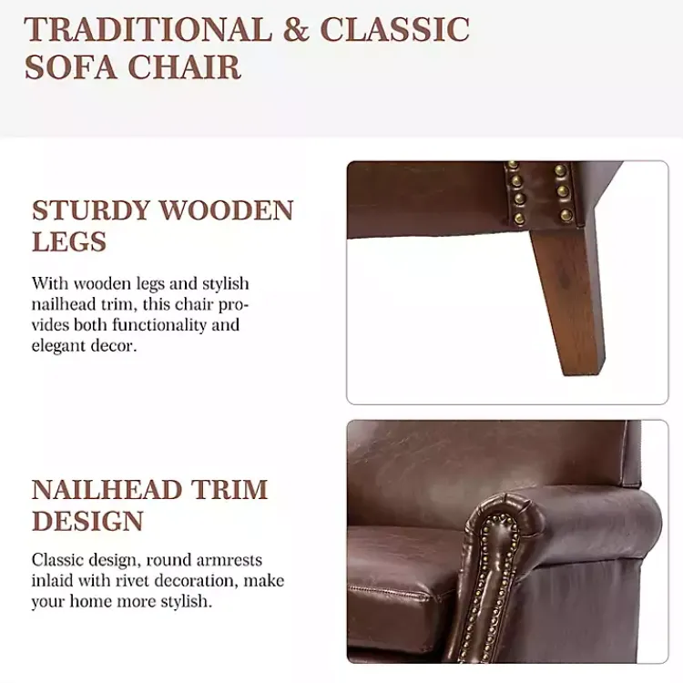 Kirklands Home Faux Leather Nailhead Taylor Armchair Brown Best