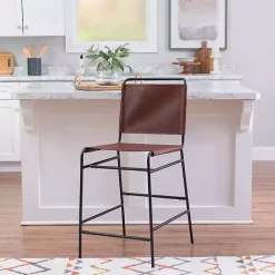 Kirklands Home Faux Leather Sling Counter Stool Brown Outlet