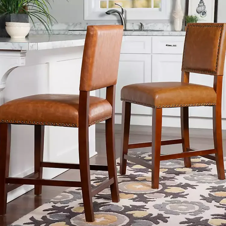 Kirklands Home Brown Faux Leather Square Classic Counter Stool Tan Best