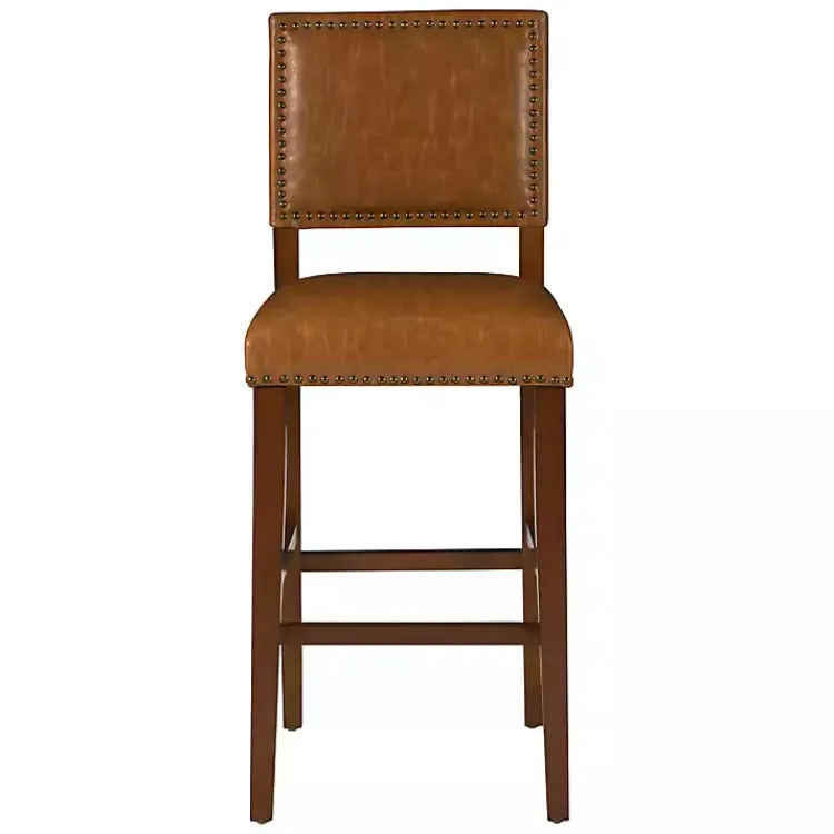 Kirklands Home Brown Faux Leather Square Classic Bar Stool Tan Clearance