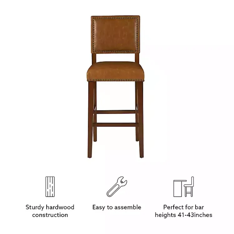 Kirklands Home Brown Faux Leather Square Classic Bar Stool Tan Clearance