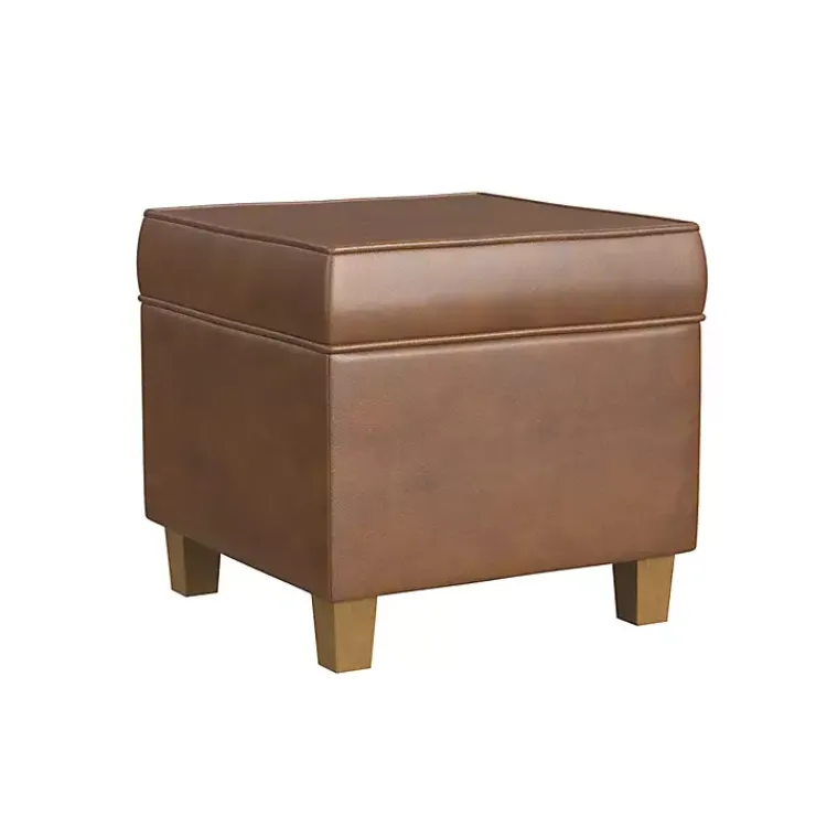 Kirklands Home Faux Leather Square Storage Ottoman Brown Sale