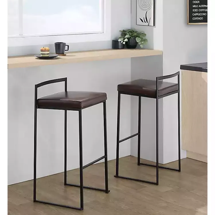 Kirklands Home Faux Leather Stackable Bar Stools, Set of 2 Brown Hot